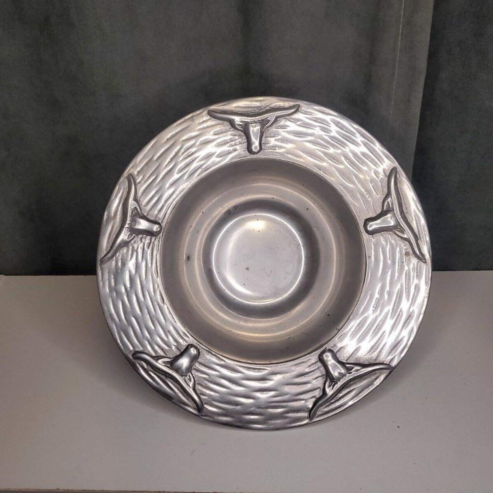 10" Cast Aluminum Ranch Bowl with Longhorns Decorative or to Use! Keys, coins..
